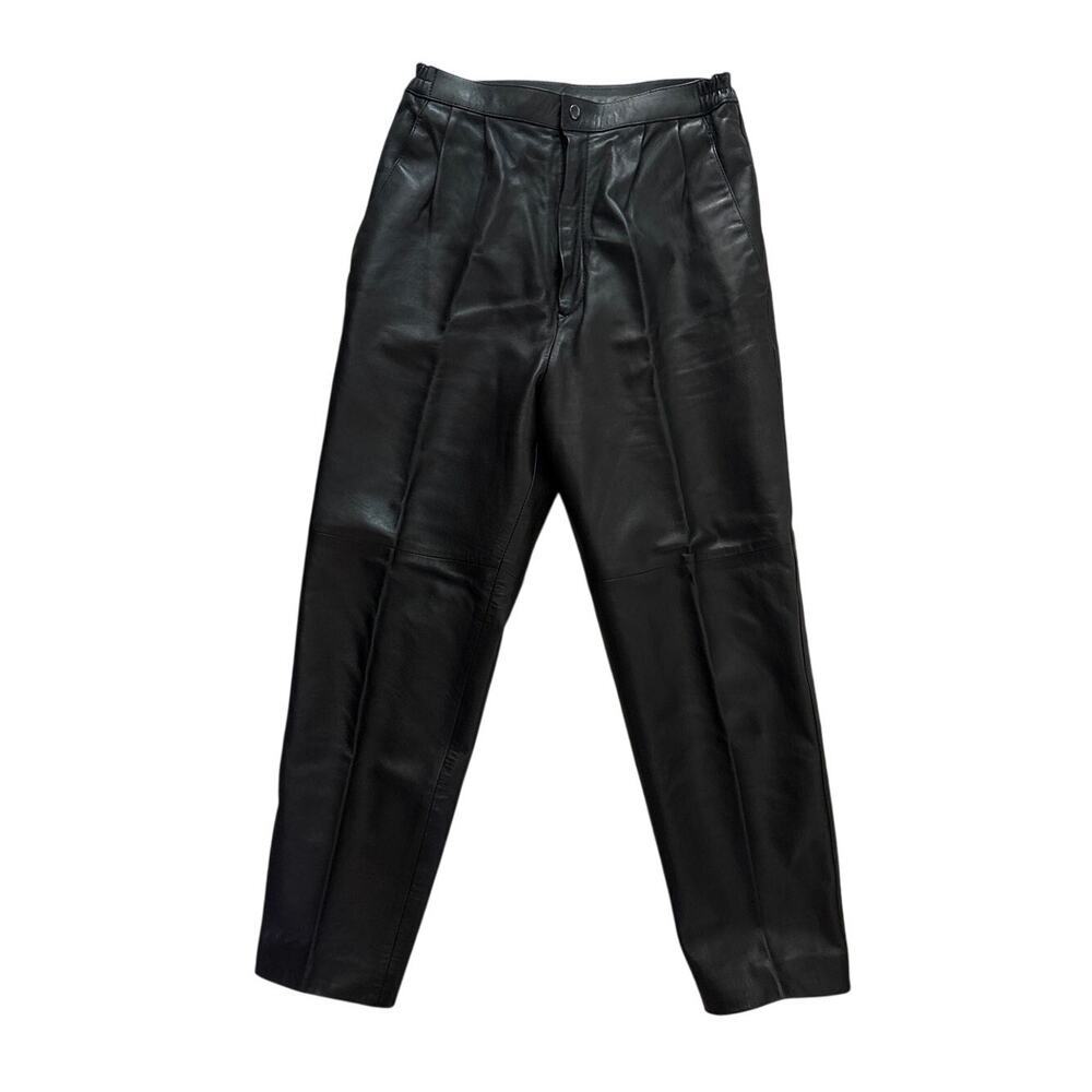 Vintage 90s Black Lambskin Leather Pants Women Lined High Rise Tapered Waist 26